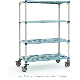 MetroMax Q Plastic Shelving Mobile Cart w/4 Shelves 43-3/4"L x 26-5/16"W x 67-9/16"H Taupe/Blue 