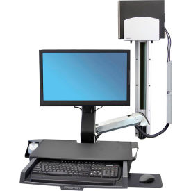 Ergotron 45-270-026 Ergotron® 45-270-026 StyleView® Sit-Stand Combo System with Worksurface, Polished Aluminum image.
