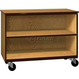 Ironwood Manufacturing Inc 2001-O-NO/BRN Mobile Wood Cabinet, 1 Shelf, Open Front, 48"W x 22-1/4"D x 36"H, Natural Oak/Brown image.