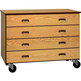 Ironwood Manufacturing Inc 2023-NO/BRN 4 Stacking Drawer Storage Cabinet, 48"W x 22-1/4"D x 36"H, Natural Oak/Brown image.