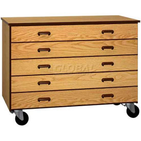 Ironwood Manufacturing Inc 2025-NO/BRN 5 Stacking Drawer Storage Cabinet, 48"W x 22-1/4"D x 36"H, Natural Oak/Brown image.