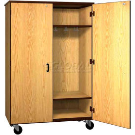 Ironwood Manufacturing Inc 2037-CL-MP/BLK Mobile Wood Wardrobe Cabinet w/Locks, Solid Door, 48"W x 22-1/4"D x 72"H, Maple/Black image.