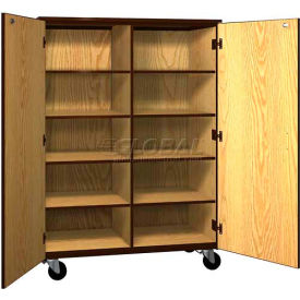 Ironwood Manufacturing Inc 2042-CL-CS/GG Mobile Wood Cubicle Cabinet, 8 Shelves w/Locks, Solid Door, 48 x 22-1/4 x 66, Cactus Star/Grey image.