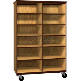 Ironwood Manufacturing Inc 2043-O-DO/BRN Mobile Wood Cubicle Cabinet, 10 Shelves, Open Front, 48 x 22-1/4 x 72, Dixie Oak/Brown image.