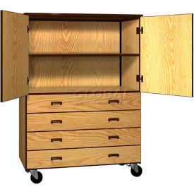 Ironwood Manufacturing Inc 2054-C-DO/BRN Mobile Wood Combo Cabinet, 4 Drawers, 1 Shelf, Solid Door, 48 x 22-1/4 x 66, Dixie Oak/Brown image.