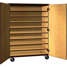 Ironwood Manufacturing Inc 2076-C-NO/BRN Tote Tray Mobile Wood Cabinet, Solid Door, 48"W x 22-1/4"D x 66"H, Natural Oak/Brown image.