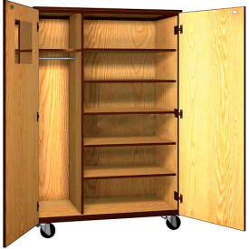 Ironwood Manufacturing Inc 2085-CL-DO/BRN Mobile Wood Teacher Cabinet, 5 Shelves, 48"W x 22-1/4"D x 72"H, Dixie Oak/Brown image.