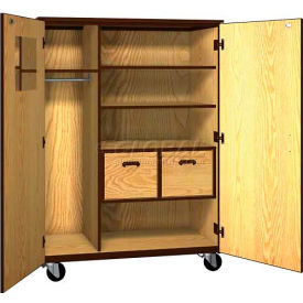 Ironwood Manufacturing Inc 2086-CL-NO/BRN Mobile Wood Teacher Cabinet, 2 Shelves, 2 File Drawers, 48"W x 22-1/4"D x 66"H, Natural Oak/Brown image.