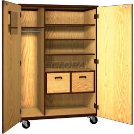 Ironwood Manufacturing Inc 2087-CL-MP/BLK Mobile Wood Teacher Cabinet, 3 Shelves, 2 File Drawers, 48"W x 22-1/4"D x 72"H, Maple/Black image.