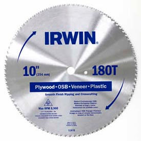 Irwin Industrial Tools 11870 Circular Saw Blade-10" X 180t Plywood/Osb/Veneer/Plastic, 5/8" Arbor-Carded image.