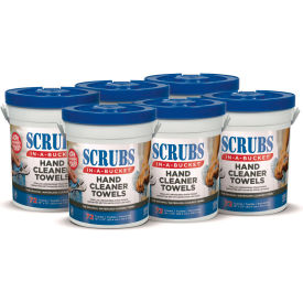 Scrubs® Hand Cleaner Towels 10-1/2" x 12-1/4" Blue/White 72 Wipes/Bucket 6/Case - ITW42272CT