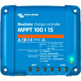 INVERTERS R US CORP SCC010015200R Victron Energy BlueSolar MPPT 100/15 Retail, Blue, Aluminum image.