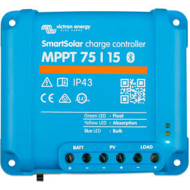 INVERTERS R US CORP SCC075015060R Victron Energy SmartSolar Charge Controller, MPPT 75/15 Retail Packaging, Blue, Aluminum image.