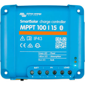 INVERTERS R US CORP SCC110015060R Victron Energy SmartSolar Charge Controller, MPPT 100/15 Retail Packaging, Blue, Aluminum image.