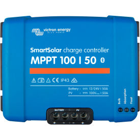 INVERTERS R US CORP SCC110050210 Victron Energy SmartSolar Charge Controller, MPPT 100/50, Blue, Aluminum image.