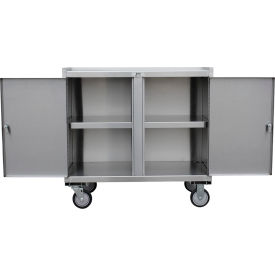 Stainless Steel Mobile Cabinet, 4 Lockable Drawers, 1 Lockable Door, 36"W x 18"D, Silver view 2