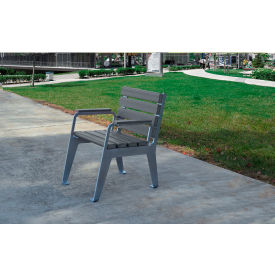 Frog Furnishings Plaza Recycled Plastic Patio Chair Silver Frame Gray Slats 
