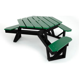 Frog Furnishings 6 Hexagon Recycled Plastic Picnic Table ADA Compliant Green/Black Frame 
