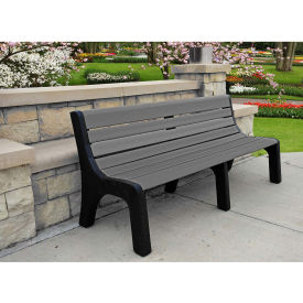 Frog Furnishings 8' Recycled Plastic Bench w/ Back, Gray Bench/Black Frame