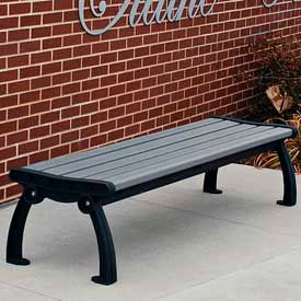 Heritage 6' Recycled Plastic Bench, Backless, Gray Bench/Black Frame view 2