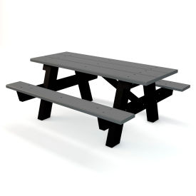 Global Industrial B264228 Global Industrial™ 6 A Frame Rectangular Picnic Table, Recycled Plastic, Gray image.
