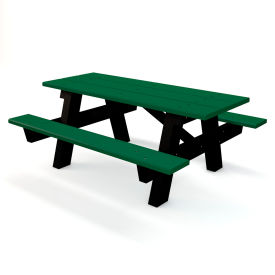 Global Industrial B264184 Global Industrial™ 6 A Frame Rectangular Picnic Table, Recycled Plastic, Green image.