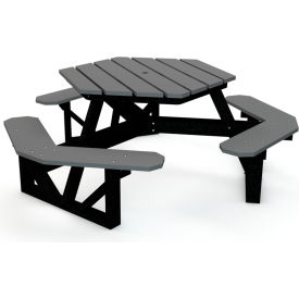 Global Industrial B2331053 Global Industrial™ 6 Hexagon Picnic Table, Recycled Plastic, Gray image.