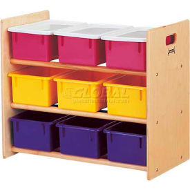 Jonti-Craft® 9 Tray Storage Rack With Colored Trays 28-1/2""Wx15""Dx24""H Birch Plywood