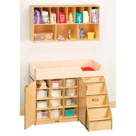 Jonti-Craft Inc 5142JC Jonti-Craft® Changing Table with 11 Tray Cabinet and Right Side Stairs - Organizer Combo image.