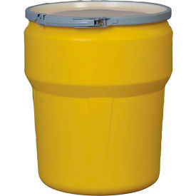 Eagle® Lab Pack Open Head Poly Drum Metal Lever Lock 10 Gallon Capacity Yellow