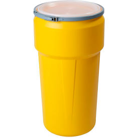 Eagle® Lab Pack Open Head Poly Drum Metal Lever Lock 20 Gallon Capacity Yellow