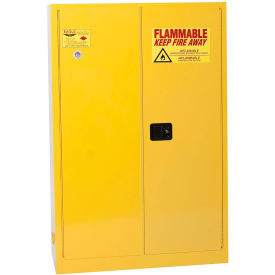 Flammable Liquid Cabinet, Manual Close, 45 Gallon Capacity, 43"W x 18"D x 65"H, Yellow view 2
