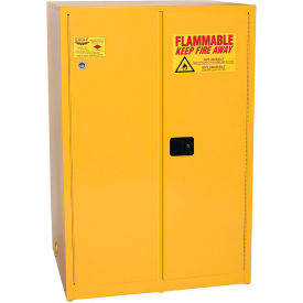 Flammable Liquid Cabinet, Manual Close, 90 Gallon Capacity, 43"W x 34"D x 65"H, Yellow view 2