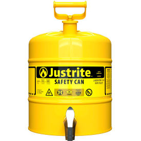 Justrite® Safety Can For Laboratories Type I Brass Faucet 5 Gallon Yellow 