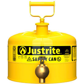 Justrite® Safety Can For Laboratories Type I Bottom Faucet 2.5 Gallon Yellow 