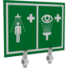 Justrite Safety Group ES-BRAC-SIGN-UN Hughes® Universal Safety Shower Eye & Face Wash Sign w/ Steel Brackets, PVC, 16"W x 16"H image.