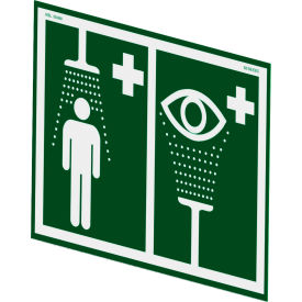 Justrite Safety Group ES-SIGN Hughes® Universal Safety Shower Eye & Face Wash Sign For Wall Mounting, PVC, 16"W x 12"H image.