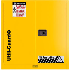 Justrite® Utili-Guard+ Flammable Cabinet Self Close 30 Gal. Cap. 43"Wx22"Dx44"HYellow 