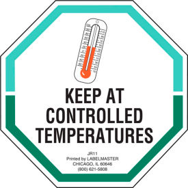 AMERICAN LABELMARK CO. JR11 LabelMaster® Labels w/ "Keep At Controlled Temperatures" Print, 3"L x 3"W, White, Roll of 500 image.