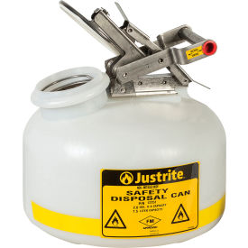Justrite Manufacturing Co. 12751 Justrite® Polyethylene Disposal Safety Can w/ Stainless Steel Hardware, 2 Gal. Capacity, White image.