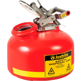Justrite Manufacturing Co. 14265 Justrite Disposal Drain Can For Liquid Disposal, Built-In Fill Gauge, Polyethylene, 2 Gal. Cap., Red image.
