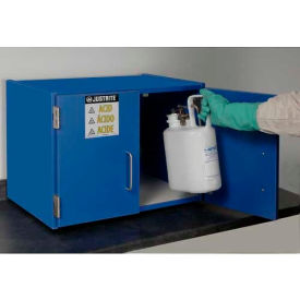 Justrite Safety Group 24120 Justrite 6 x 2-1/2 Liter Bottle Cap., Wood Laminate Storage Acid Cabinet, 24"Wx 6"Dx18-1/2"H, Blue image.