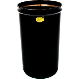Justrite Manufacturing Co. 26054K Justrite® Cease Fire® Round Waste Receptacle, Steel, 55 Gallon Capacity, Black image.