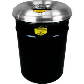 Justrite Manufacturing Co. 26626K Justrite® Cease Fire Round Waste Receptacle with Aluminum Head & Grill Guard, 6 Gal. Cap, Black image.