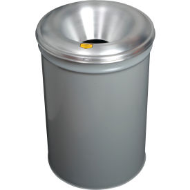 Justrite Manufacturing Co. 26655G Justrite® Cease Fire® Round Waste Receptacle with Aluminum Head, 55 Gallon Capacity, Gray image.