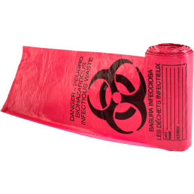 Justrite Manufacturing Co. 5901 Justrite Biohazard Waste Can Liner Bag For Biohazard Waste Cans, Plastic, 15 Gal Cap, Red, Pk of 100 image.