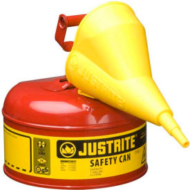 Justrite Safety Group 7110110 Justrite® Type I Steel Safety Can With Funnel, 1 Gallon (4L), Self-Close Lid, Red, 7110110 image.