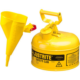 Justrite Safety Group 7110210 Justrite® Type I Steel Safety Can With Funnel, 1 Gallon (4L), Self-Close Lid, Yellow, 7110210 image.