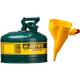 Justrite Safety Group 7110410 Justrite® Type I Steel Safety Can With Funnel, 1 Gallon (4L), Self-Close Lid, Green, 7110410 image.