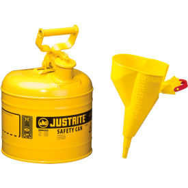 Justrite Safety Group 7120210 Justrite® Type I Steel Safety Can With Funnel, 2 Gallon (7.5L), Self-Close Lid, Yellow, 7120210 image.